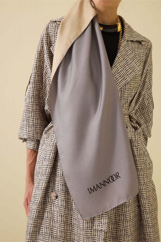 Çift Taraflı Gri Mulberry İpek Şal 70x210 - 5