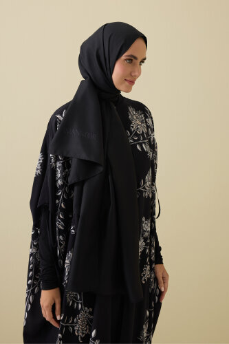 Çift Taraflı Siyah Mulberry İpek Şal 70x210 - 5