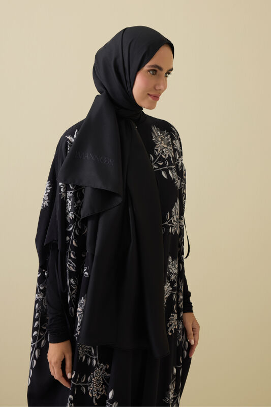 Çift Taraflı Siyah Mulberry İpek Şal 70x210 - 5