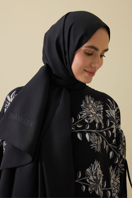 Çift Taraflı Siyah Mulberry İpek Şal 70x210 - 1