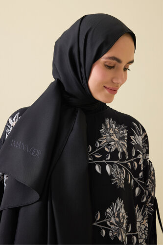Çift Taraflı Siyah Mulberry İpek Şal 70x210 - 5