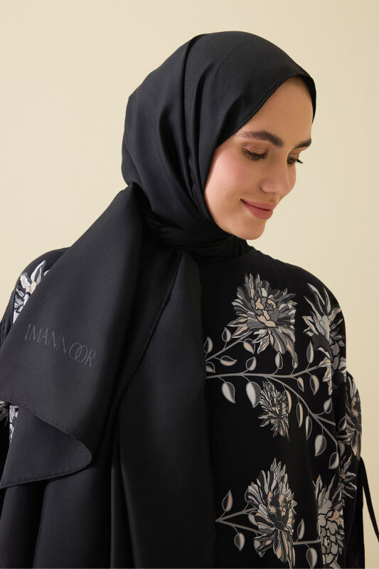 Çift Taraflı Siyah Mulberry İpek Şal 70x210 - 5