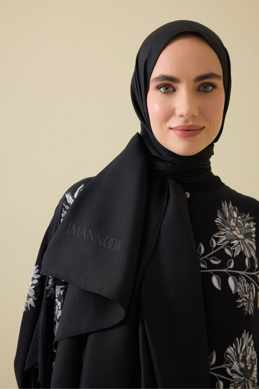 Çift Taraflı Siyah Mulberry İpek Şal 70x210 - 1