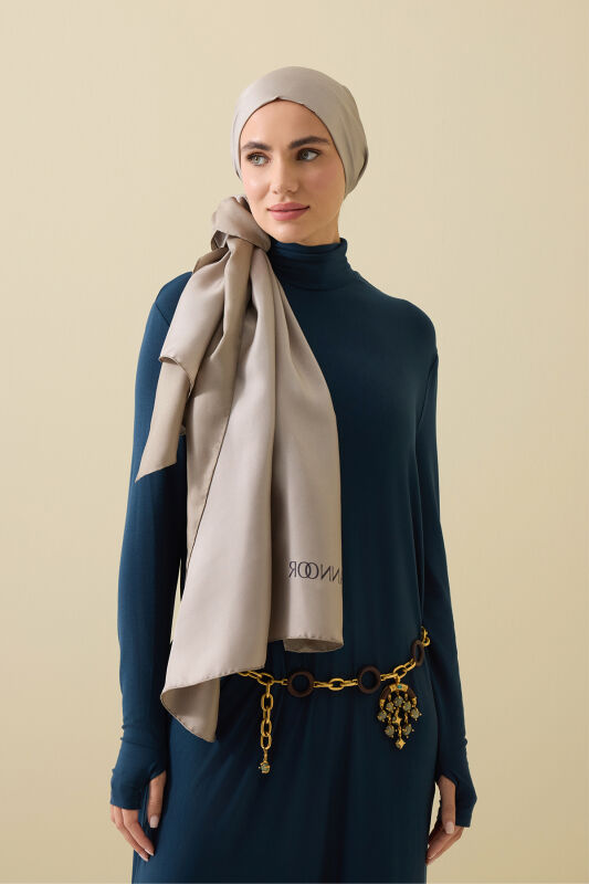 Çift Taraflı Taş Rengi Mulberry İpek Şal 70x210 - 3
