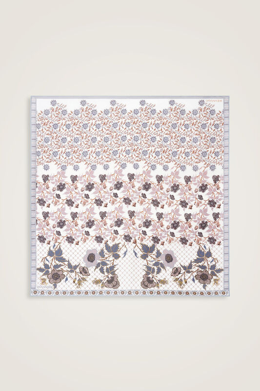 Çit Bej-Gri Çift Taraflı Tivil İpek Eşarp 90x90 - 3