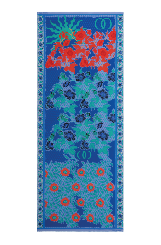 Çit Mavi Krep İpek Kaftan Şal 80x210 - 2