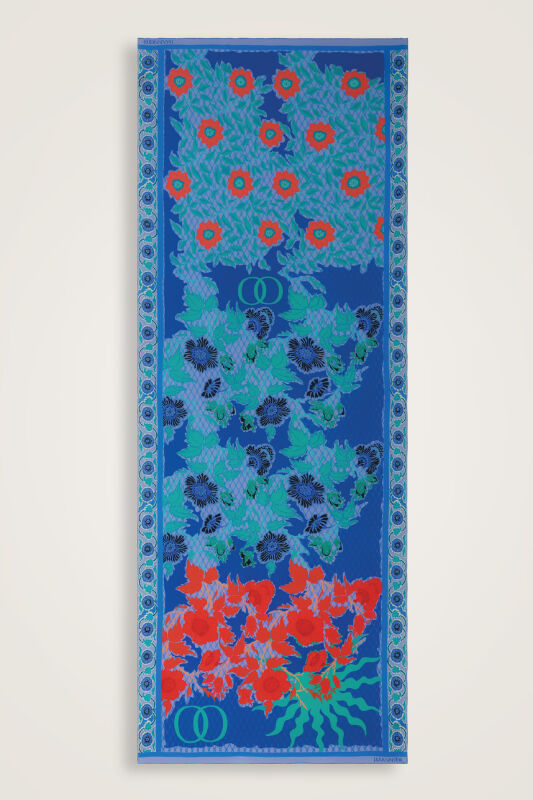 Çit Mavi Krep İpek Kaftan Şal 80x210 - 2