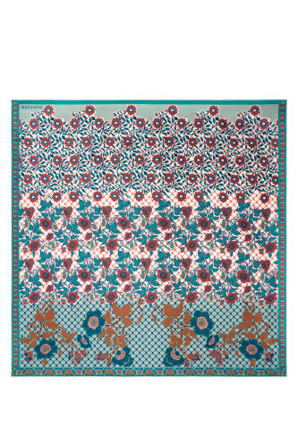 Çit Orange-Turquoise Double-Sided Twill Silk Scarf - 2