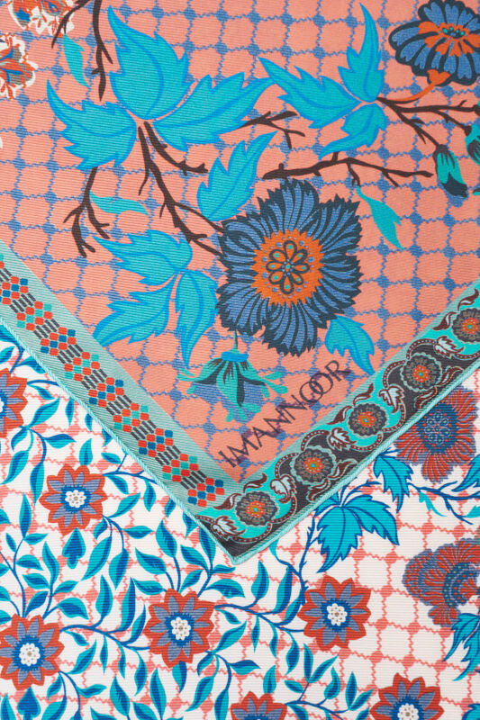 Çit Orange-Turquoise Double-Sided Twill Silk Scarf - 5