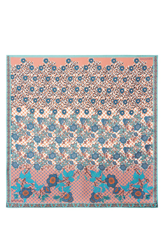 Çit Orange-Turquoise Double-Sided Twill Silk Scarf - 2