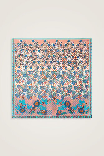 Çit Orange-Turquoise Double-Sided Twill Silk Scarf - 3