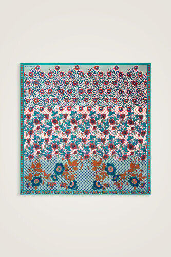 Çit Orange-Turquoise Double-Sided Twill Silk Scarf - 2