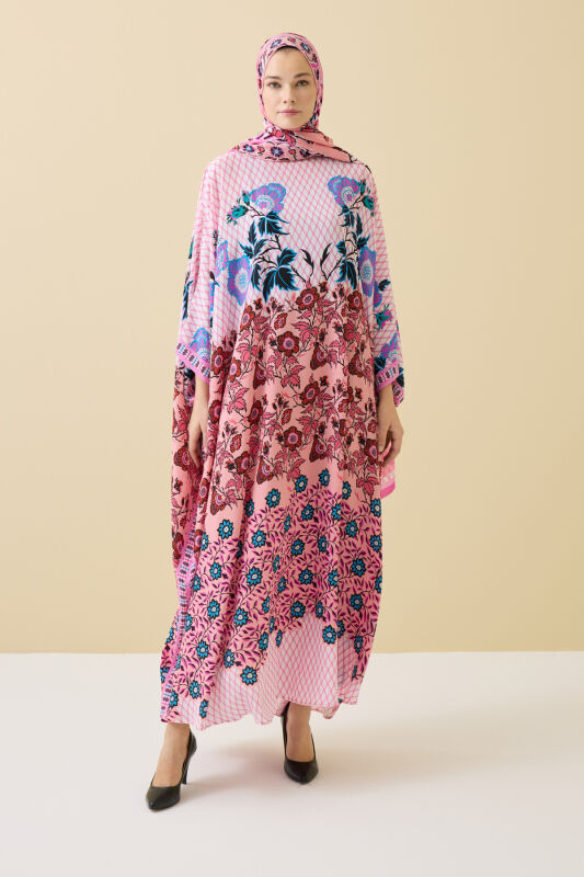 Çit Pembe İpek Kaftan - 1