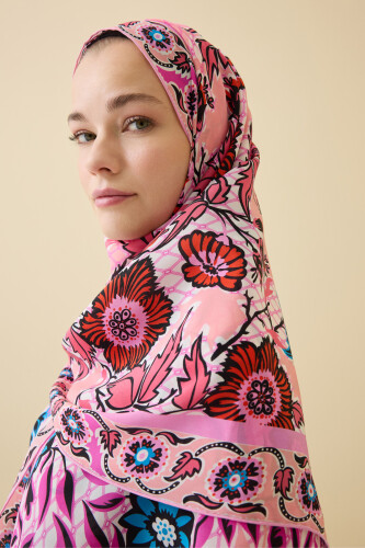 Çit Pembe Krep İpek Kaftan Şal 80x210 - 6