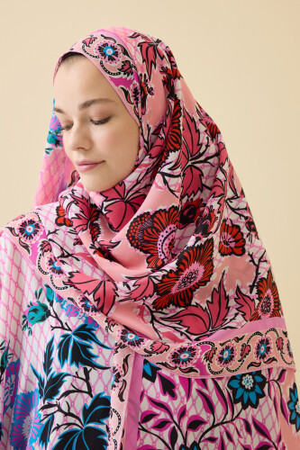 Çit Pembe Krep İpek Kaftan Şal 80x210 - 3