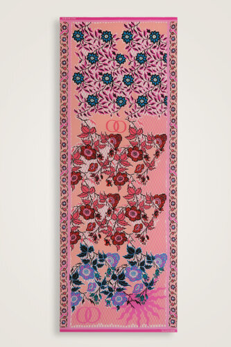 Çit Pembe Krep İpek Kaftan Şal 80x210 - 2