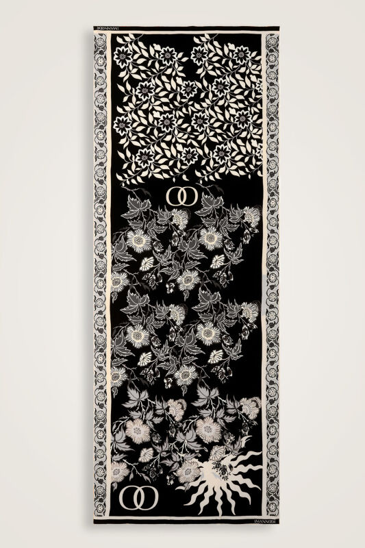 Çit Siyah Krep İpek Kaftan Şal 80x210 - 2