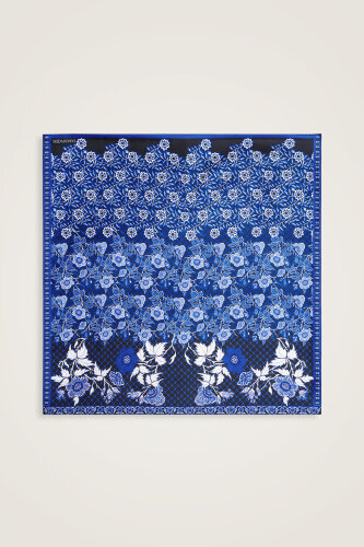 Çit Siyah-Saks Çift Taraflı Tivil İpek Eşarp 90x90 - Imannoor (2)