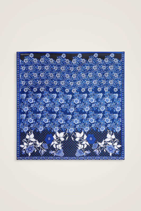 Çit Siyah-Saks Çift Taraflı Tivil İpek Eşarp 90x90 - 2