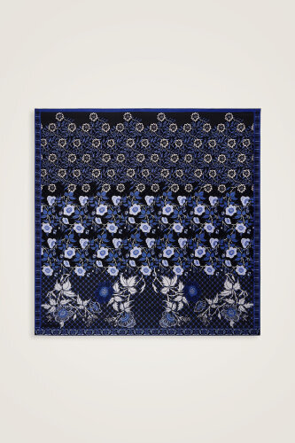 Çit Siyah-Saks Çift Taraflı Tivil İpek Eşarp 90x90 - Imannoor (3)