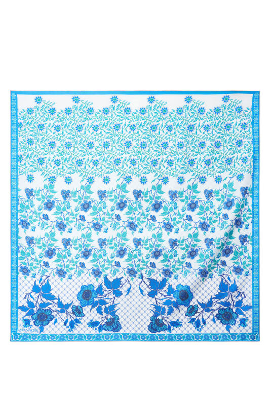 Çit Turquoise-Blue Double-Sided Twill Silk Scarf - 1