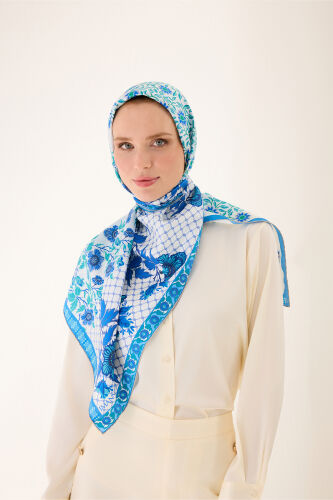 Çit Turquoise-Blue Double-Sided Twill Silk Scarf 