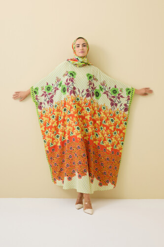 Çit Turuncu İpek Kaftan - 5