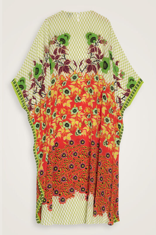 Çit Turuncu İpek Kaftan - 4
