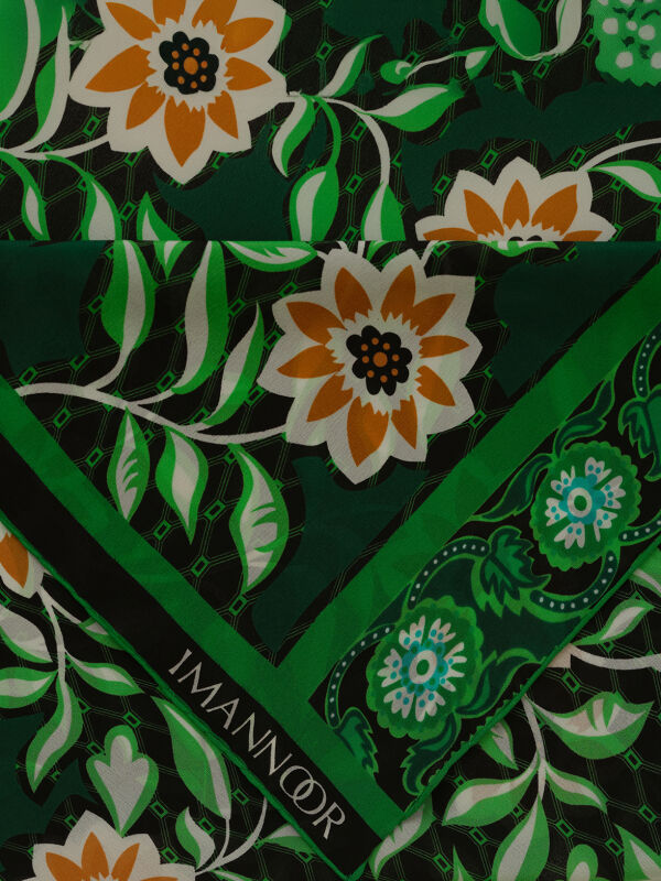 Çit Yeşil Krep İpek Kaftan Şal 80x210 - 4