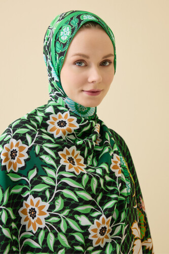 Çit Yeşil Krep İpek Kaftan Şal 80x210 - 5