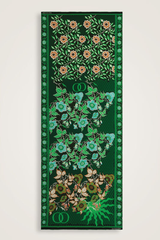 Çit Yeşil Krep İpek Kaftan Şal 80x210 - 2