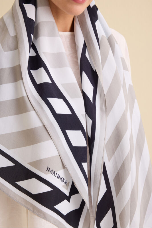 Çizgi Noor Gri Floş Viskon Şal 72x212 - 3