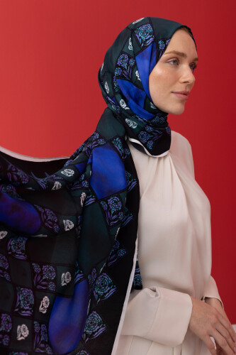 Clove Box Flush Viscose Shawl Navy 