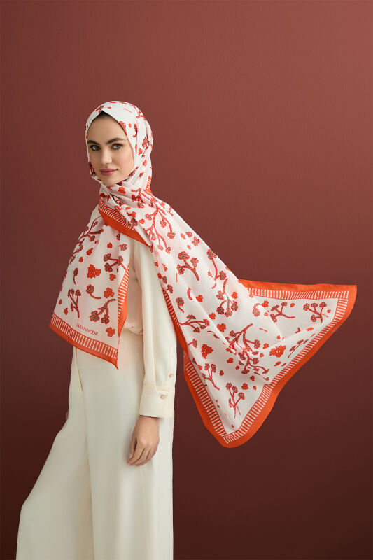 Clover Garden Flosh Viscose Shawl Orange - 3