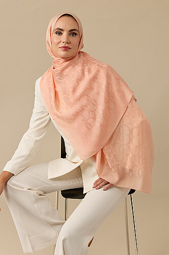Clover Logo Salmon Naia Jacquard Silk Scarf - 1