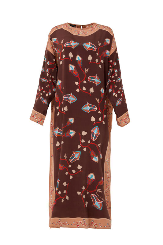 Çöl Çiçeği Kahverengi İpek Elbise - 2