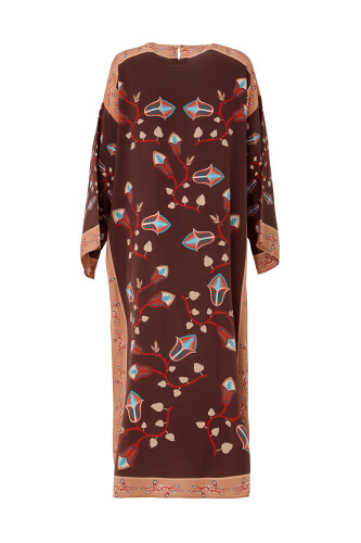 Çöl Çiçeği Kahverengi İpek Elbise - 1