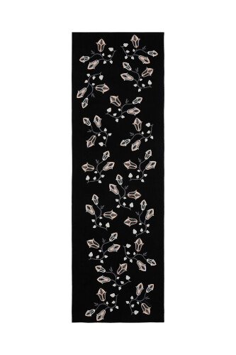 Çöl Çiçeği Siyah Krep İpek Şal 80x210 - 2