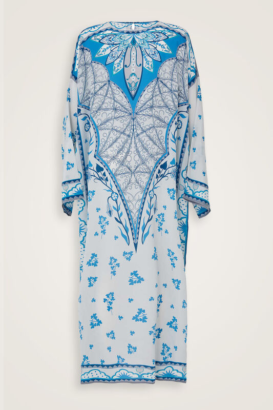 Tent in the Desert Long Silk Dress Blue - 2