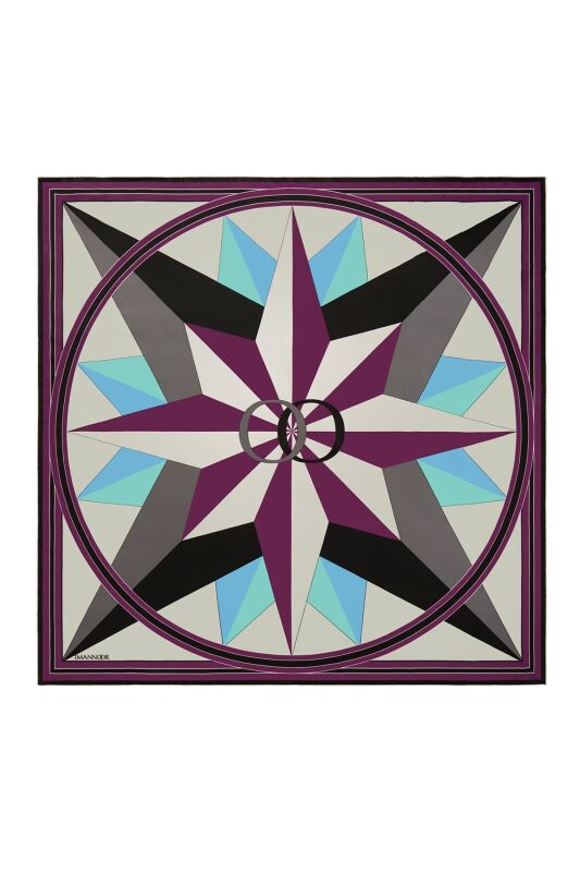 Compass of the North Twill Silk Scarf Purple - 1