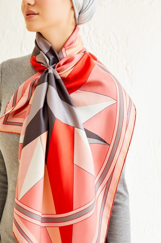 Compass of the North Twill Silk Scarf Red - 4
