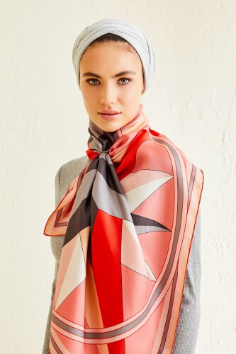 Compass of the North Twill Silk Scarf Red 