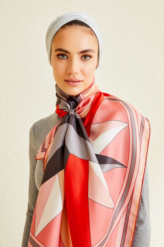 Compass of the North Twill Silk Scarf Red - 6