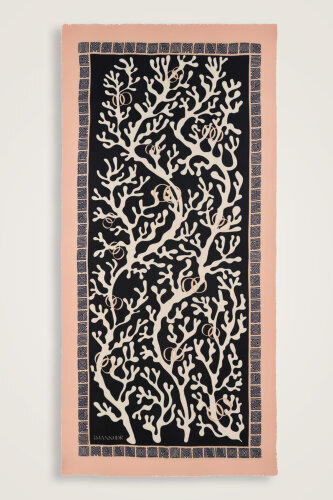 Coral Black Wool Silk Shawl - 2