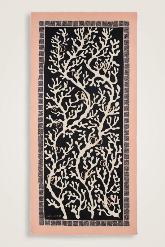 Coral Black Wool Silk Shawl - 2