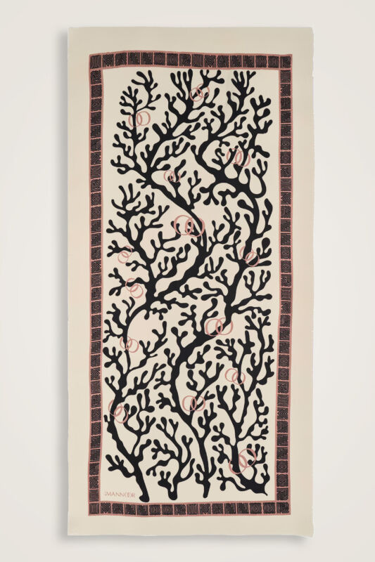 Coral Cream Wool Silk Shawl - 2