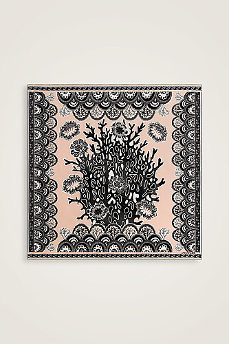 Coral Garden Grey Twill Silk Scarf - 1