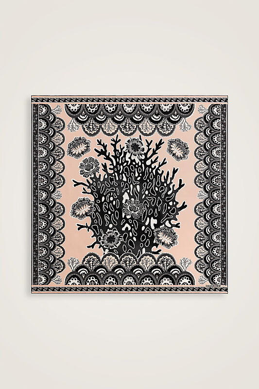 Coral Garden Grey Twill Silk Scarf - 1