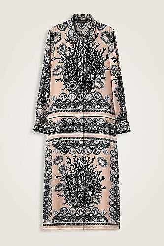 Coral Garden Grey Twill Silk Shirt Dress 