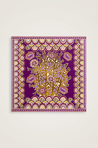 Coral Garden Plum Twill Silk Scarf 